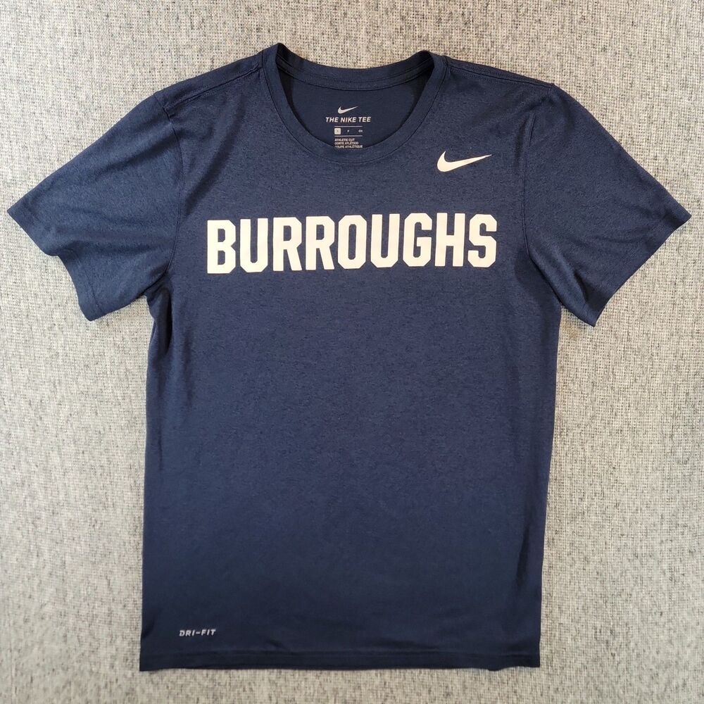 Nike Mens Small Burroughs Athletic T Shirt Navy Blue Dri Fit Graphic Tee